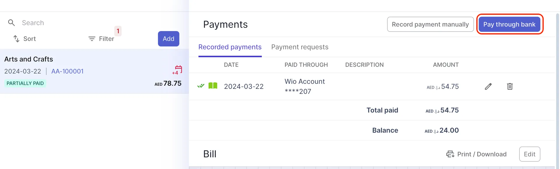 Pay through bank option